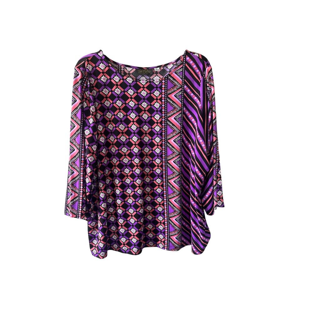 Bob Mackie Purple Contrast Print Tunic Top XL Festival Artsy